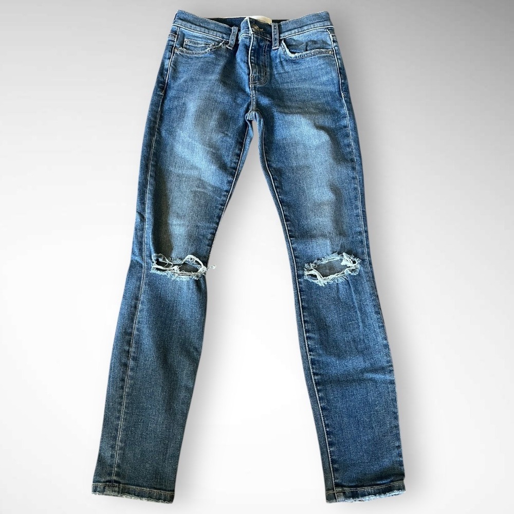 CURRENT/ ELLIOTT Medium Wash Mid Rise Distressed Skinny‎ Jeans Sz 25 | EUC